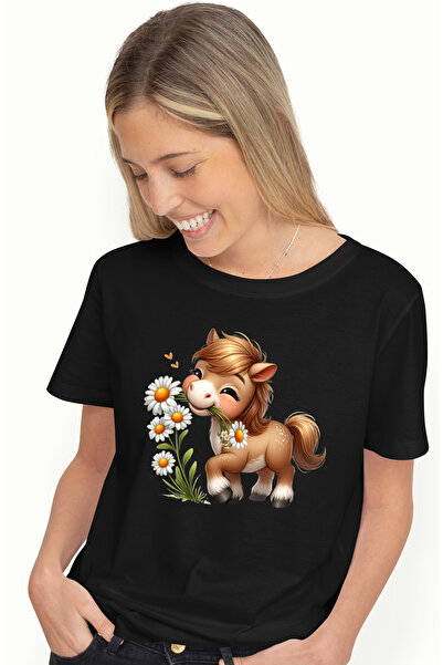 StoryGift Romania Tricou Femei cu un ponei care tine niste flori albe, natura...