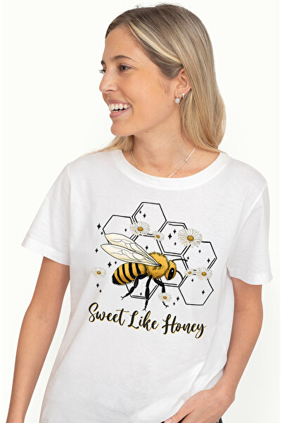 StoryGift Romania Tricou Femei cu albina si cu floricele albe cu mesajul "Swe...