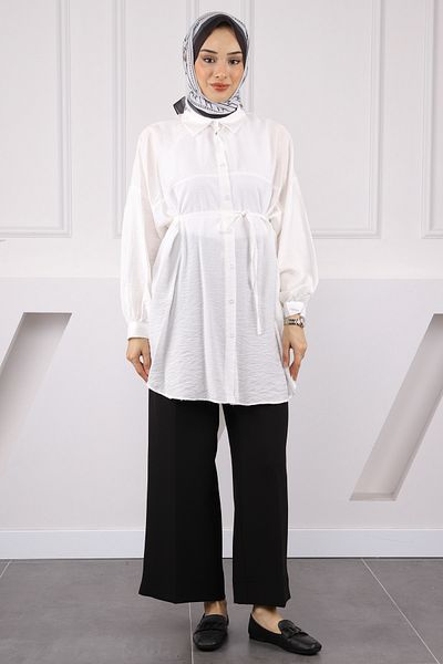 İmajButik Ecru Waist Rope Detailed Tunic