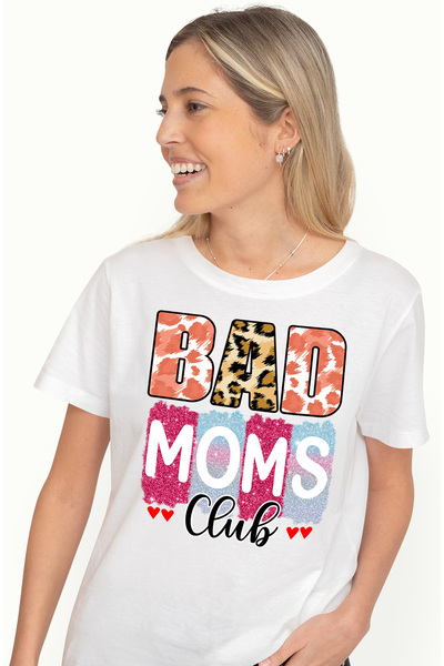StoryGift Romania Tricou Femei cu mesajul "Bad Moms Club", ilustratie, mama, ...