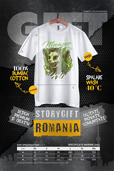 StoryGift Romania Tricou Femei Cu Craniu Schelete Motan Pisica Monstru Din Jungla Text In Engleza WHT_L