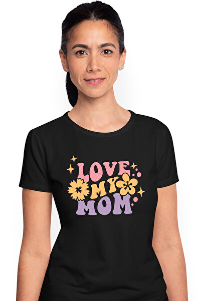 StoryGift Romania Tricou Femei Cu Text Colorat Love My Mom, Flori, Imi Iubesc...