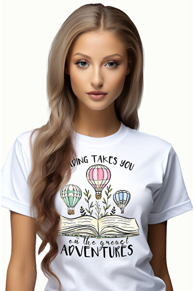 StoryGift Romania Tricou Femei cu o carte deschisa cu mesajul "Reading takes you on the greatest a WHT_XS