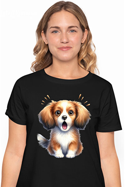 StoryGift Romania Tricou Femei cu un catelus socat, ilustratie, a ramas uimit...