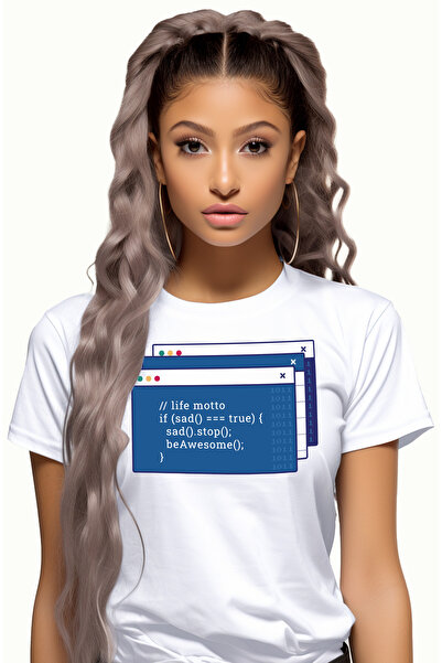 StoryGift Romania Tricou Femei Cu Cod, Text Limba Engleza, If Sad True Sad Stop Be Awesome, Progra WHT_XL