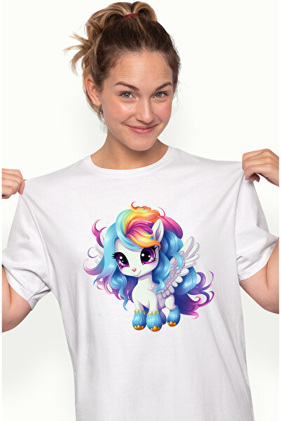 StoryGift Romania Tricou Femei cu un ponei cu aripi, alb, ilustratie, fericir...