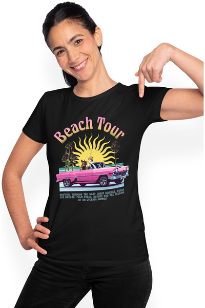 StoryGift Romania Tricou Femei Cu Masina Sport Caini La Volan, Beach Tour, Ap...