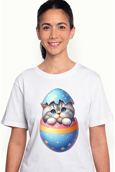 StoryGift Romania Tricou Femei cu o pisicuta timida care iese dintr-un ou spa...