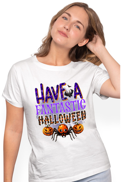 StoryGift Romania Tricou Femei cu mesajul "Have a fantastic Halloween", ilust...