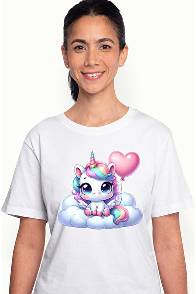 StoryGift Romania Tricou Femei cu un unicorn care sta pe un norisor, ilustrat...
