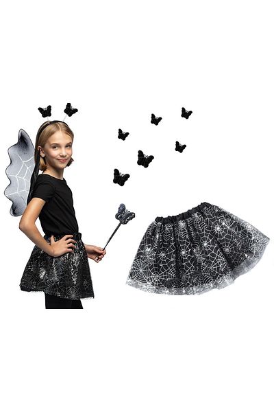 zola Set costumas halloween, Fluturas, 4 piese, fustita, coronita,aripioare si bagheta, 3 ani, negru