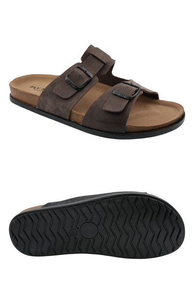 royalmoni Daily Comfortable Casual Double Buckle Men's Anatomical Sole Slippers Brown