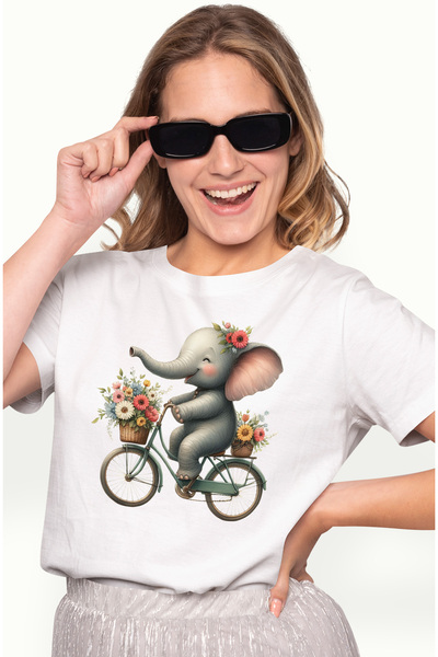 StoryGift Romania Tricou Femei cu un pui de elefant care merge cu bicicleta, ...