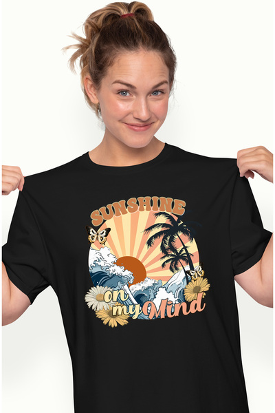 StoryGift Romania Tricou Femei cu mesajul "Sunshine on my mind", vara, vacant...