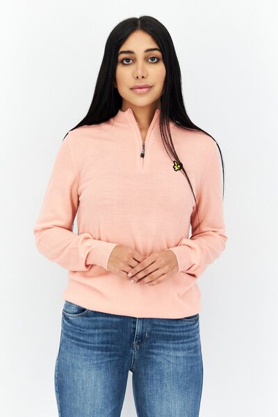 Lyle & Scott Women Mock Neck Embroidered Logo Knitted Sweatshirt, Pink