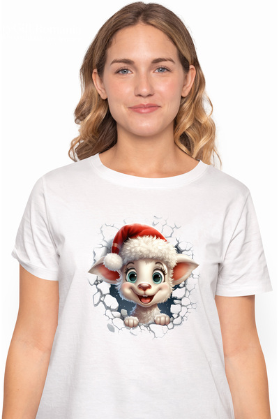 StoryGift Romania Tricou Femei cu un miel vesel care scoate capul printr-o ga...