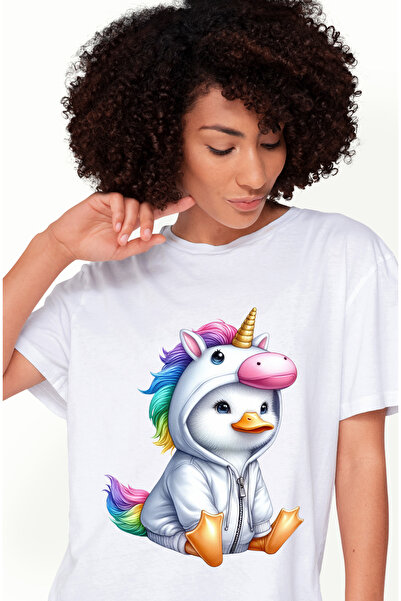 StoryGift Romania Tricou Femei cu o ratusca in costum de unicorn, ilustratie,...