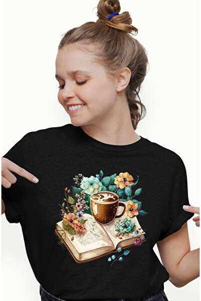 StoryGift Romania Tricou Femei cu o carte deschisa pe care este pusa o ceasca...