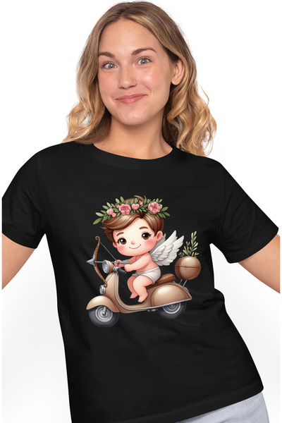 StoryGift Romania Tricou Femei cu un bebelus pe scuter, ilustratie, Cupidon, ...