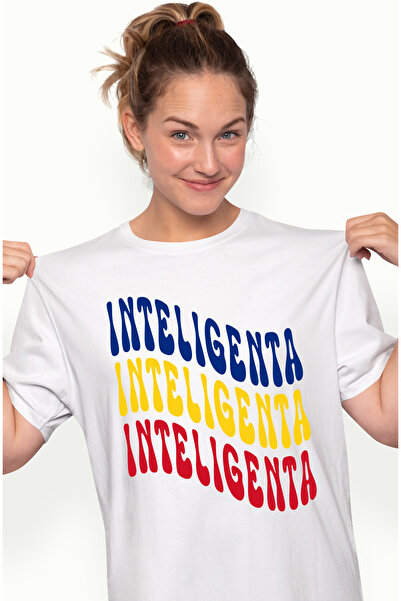 StoryGift Romania Tricou Femei Cuvantul Inteligenta, in Culorile Steagului Ro...