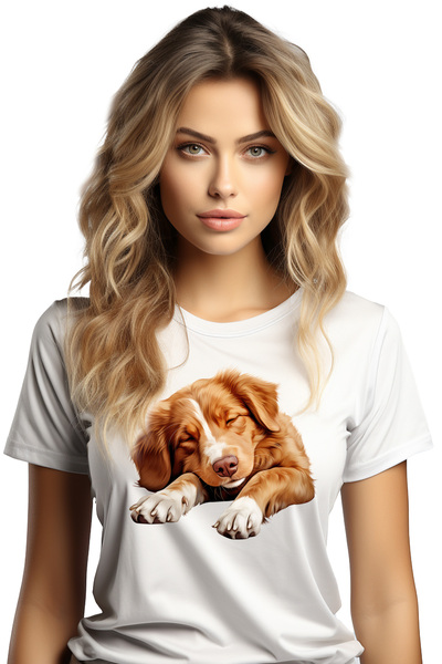 StoryGift Romania Tricou Femei cu un catel care doarme lat, ilustratie, ora d...