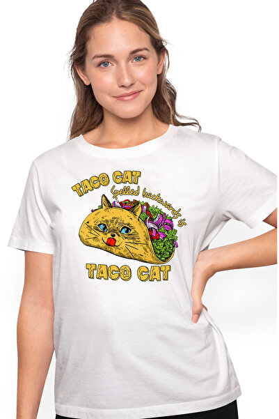 StoryGift Romania Tricou Femei cu o pisica sub forma de taco cu mesajul "Taco...