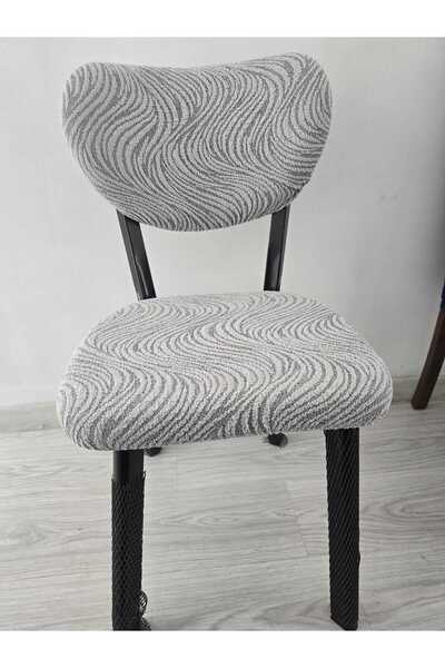 NEFİS HOME Elma Sandalye Su Yolu Ağaç Kabuğu Desenli Likralı Jakarlı Şık Ve Koruyucu