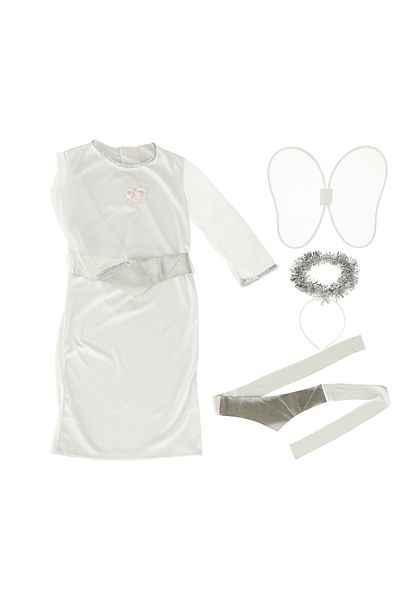 zola Set costumas pentru copii ingeras, 4 piese, rochita, coronita, condon si aripioare, 110-120 cm