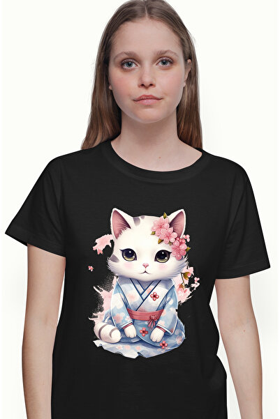 StoryGift Romania Tricou Femei cu o pisicuta timida, ilustratie, vestimentati...