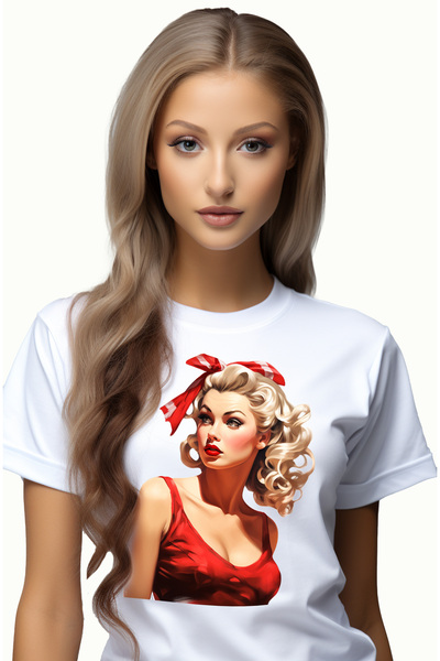 StoryGift Romania Tricou Femei cu o femeie frumoasa, ilustratie, stil retro, ...