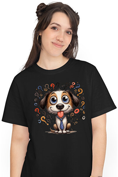 StoryGift Romania Tricou Femei cu un catel jucaus, ilustratie, cravata, semne...