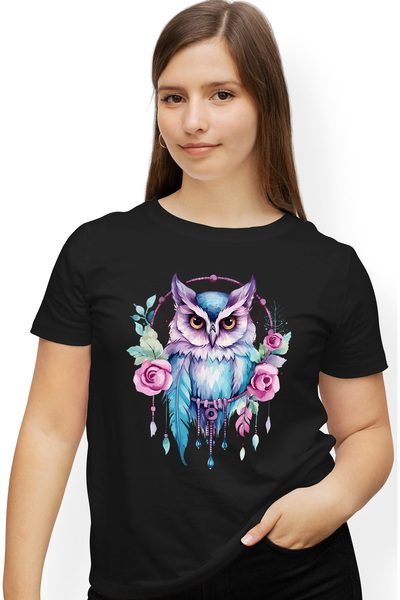 StoryGift Romania Tricou Femei cu o bufnita, privire malefica, ilustratie, pl...