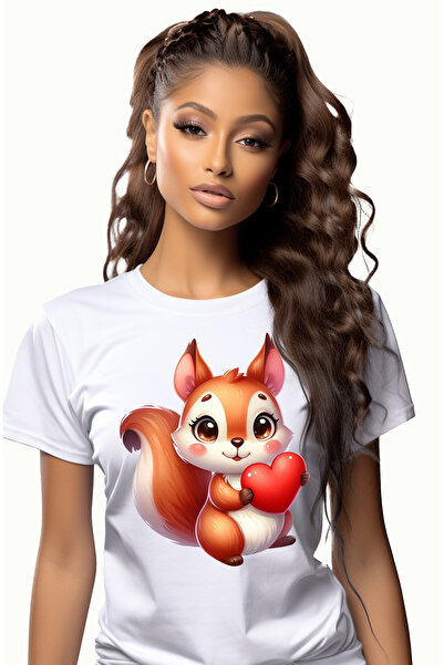 StoryGift Romania Tricou Femei cu o veverita imbujorata care tine o inimioara...