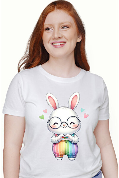 StoryGift Romania Tricou Femei cu un iepuras alb cu ochelari, ilustratie, fer...