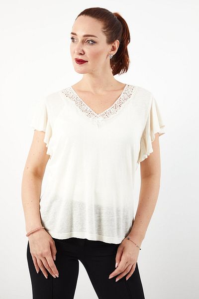 Ralph Lauren Women V-neck Short Sleeve Textured Top, Beige