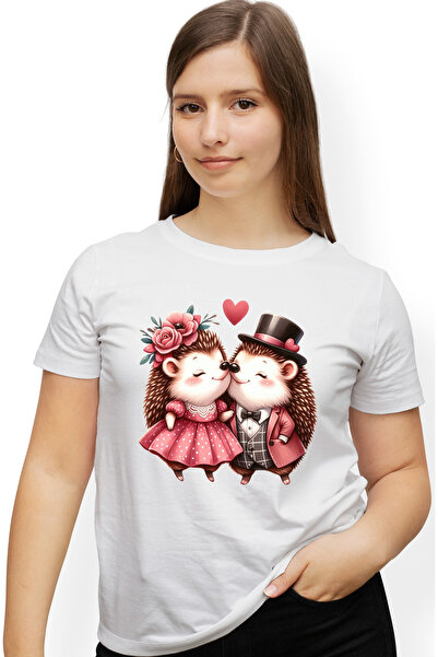 StoryGift Romania Tricou Femei cu 2 arici, ilustratie, relatie, prietenie, in...