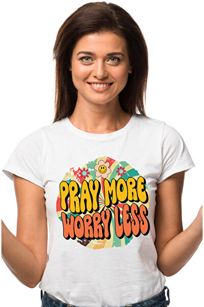 StoryGift Romania Tricou Femei cu mesajul "Pray more, worry less", stilul hip...