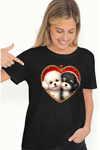 StoryGift Romania Tricou Femei cu o catelusa si un catel, ilustratie, cadru i...