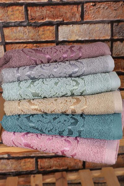 Mira Home Set of 6 Hand Face Towels Colorful 100% Cotton Shahmeran Pattern