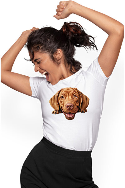 StoryGift Romania Tricou Femei cu un catel maro, ilustratie, zambet, vrea sa ...