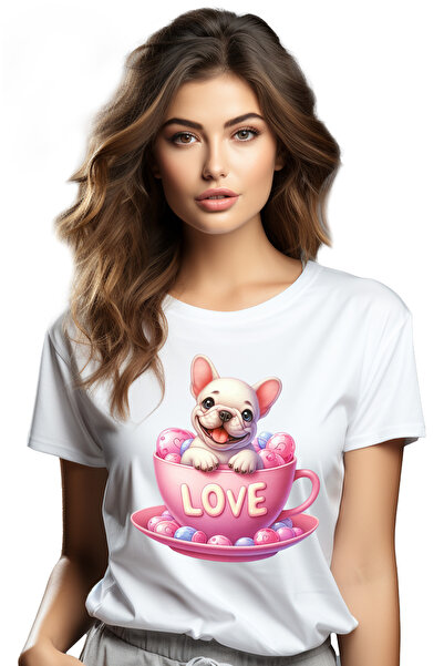 StoryGift Romania Tricou Femei cu un catel Bulldog, ilustratie, ceasca, mesaj...