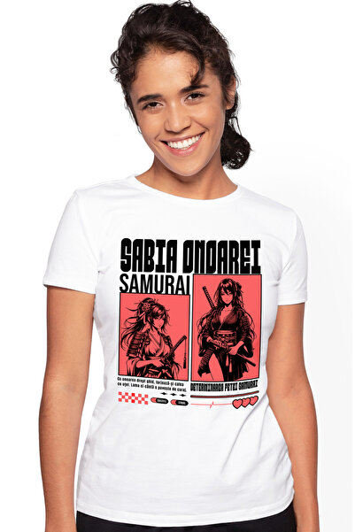 StoryGift Romania Tricou Femei Fata ninja Sabia Onarei. Fata Samurai cu imprimeu pe Fata, 100% Bum WHT_M