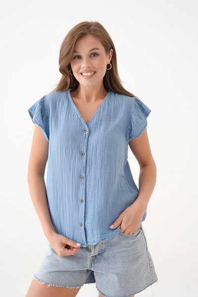Butik Γιλέκο μπλούζας από 100% ΒΑΜΒΑΚΙ με κουμπιά V-NECK