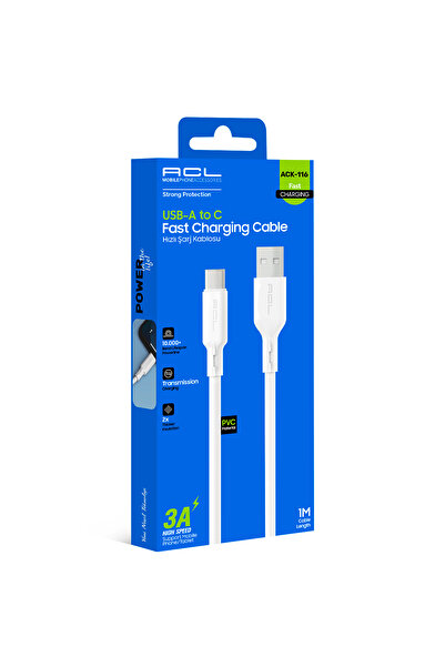 ACL Ack-116 3a Hızlı Şarj Kablosu | Usb-a To Type-c | 1 Metre | Dayanıklı Pvc...