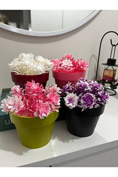 paris dünyası 2 Adet Orta boy renkli saksıda plastik yapay çiçek