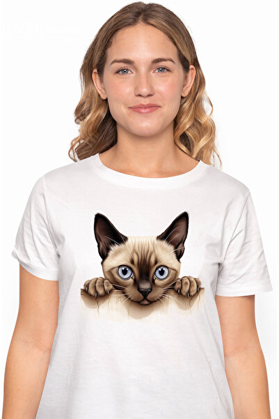 StoryGift Romania Tricou Femei cu o pisica agatata de gard, ilustratie, privi...