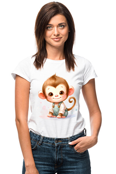 StoryGift Romania Tricou Femei cu o maimutica vesela, ilustratie, copilarie, ...