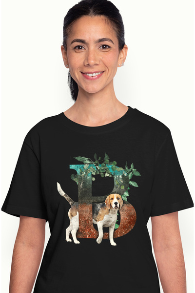 StoryGift Romania Tricou Femei Cu Beagle, Catel, Litera, B, Frunze, Multicolor cu imprimeu pe Fat BLK_XS