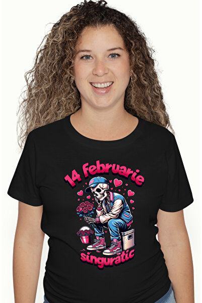 StoryGift Romania Tricou Femei 14 februarie singuratic schelete suparata Valentine's Day cu imprim BLK_XL