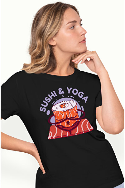 StoryGift Romania Tricou Femei Cu Mesaj Sushi&Yoga, Sushi Care Face Yoga, Relaxae, Buddha, Iubitor BLK_XS